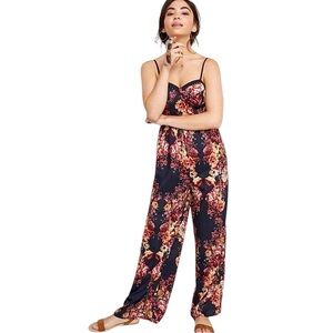 Band of Gypsies Corset Top Black Floral Jumpsuit with Smocked Back Size Large